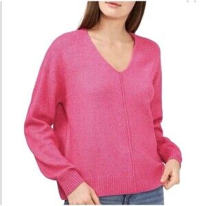 Vince Camuto Women's XL 14 Sweater V Neck Cozy Long Sleeve Bright Pink Barbie